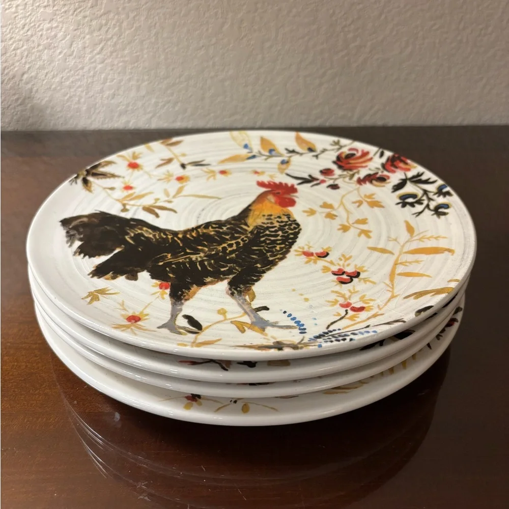 VTG Williams Sonoma Rooster Francais Colorful Rooster Decorative‎ Dessert Plates